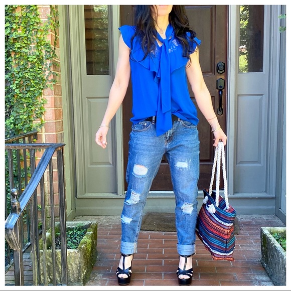 FABULOUS ROYAL BLUE SO PRETTY RUFFLE TRIM TOP - Picture 6 of 7